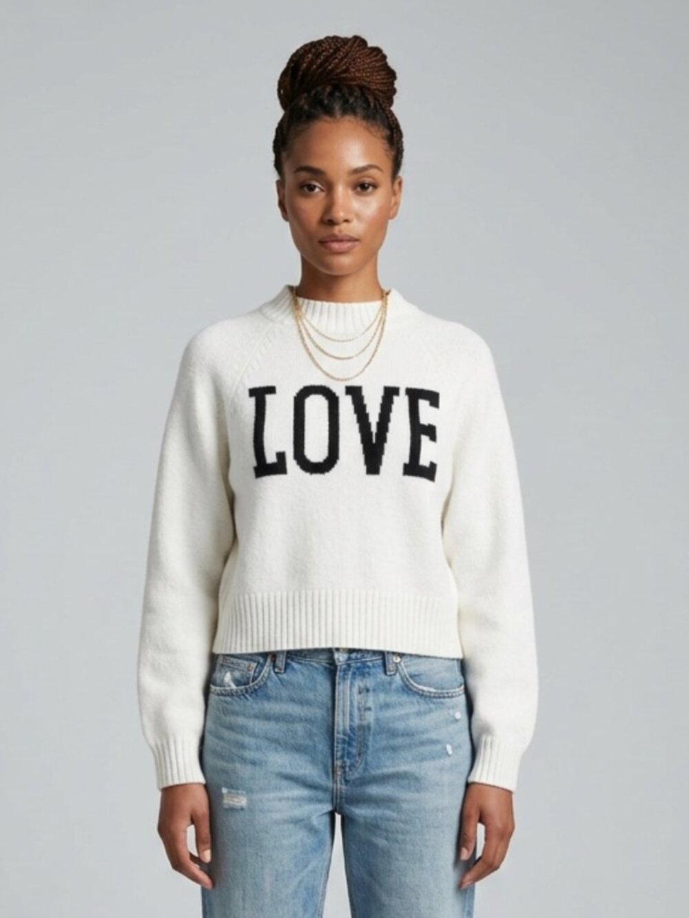 OLD NAVY Off-White LOVE Cropped Knit Sweater Sz SP